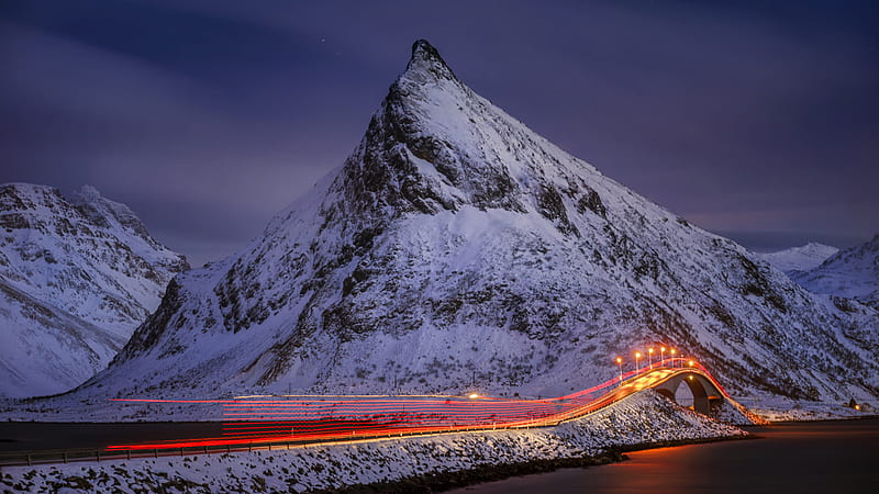 Landscape Light Mountain Night Norway Road Time-Lapse Travel, HD wallpaper