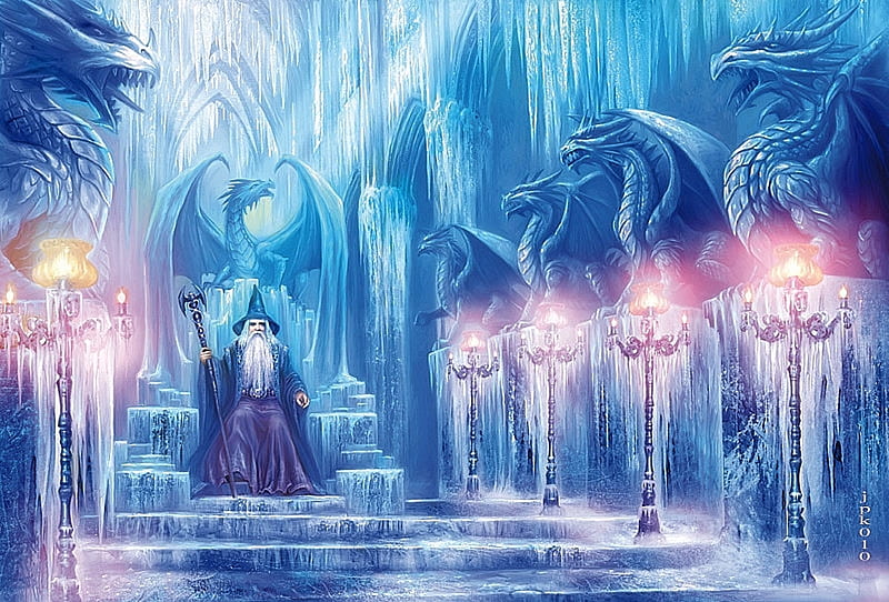 Wizard Septimus, hall, painting, stairs, dragons, artwork, HD wallpaper