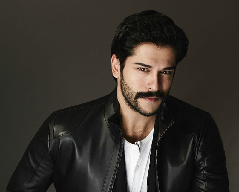 Burak Ozcivit, moustache, black, turkish, man, actor, HD wallpaper
