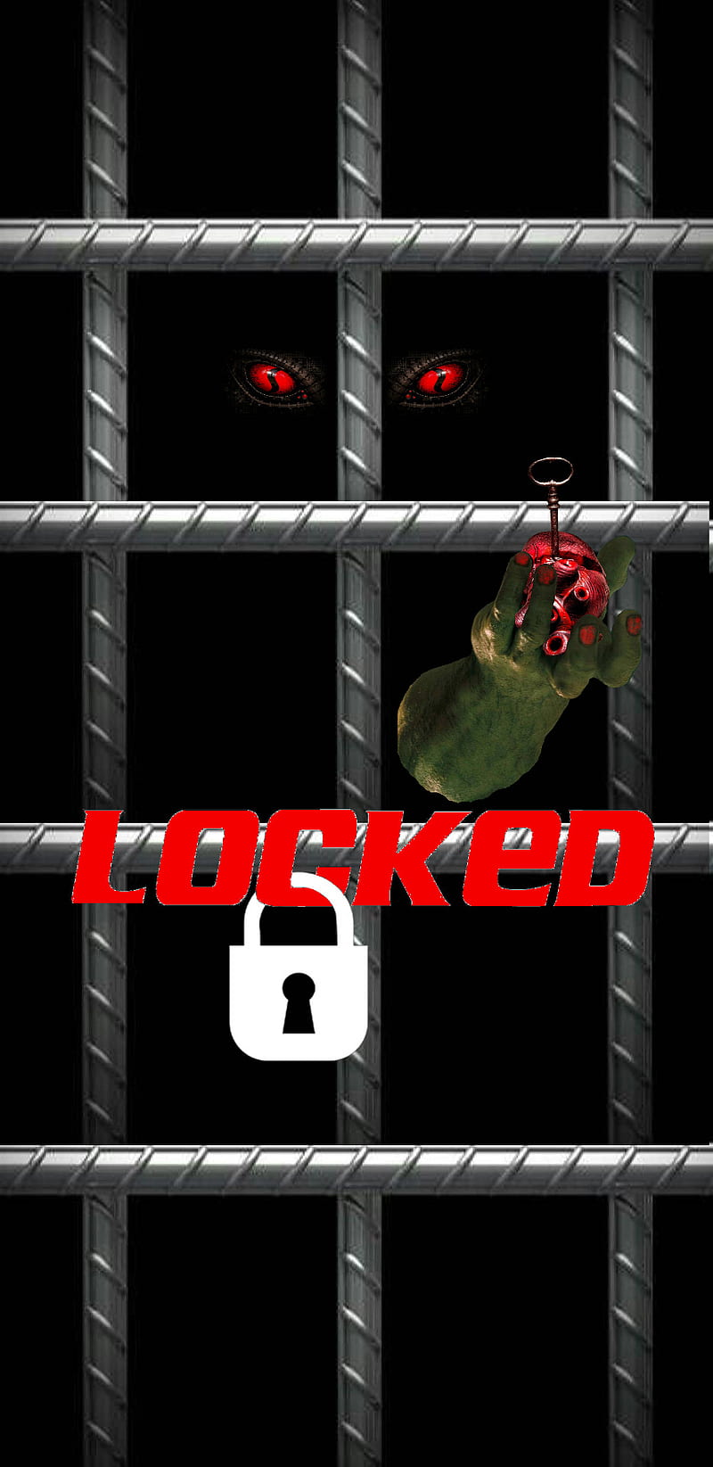 Locked, bars, heart, heart with key, key, locked bars, locked phone, monster locked, red, red eyes, red glow, HD phone wallpaper