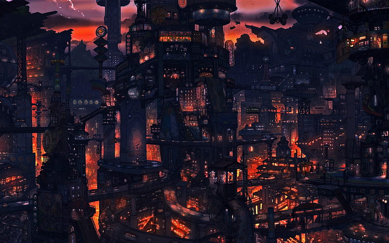 Steampunk1, Abstract, Steampunk, Fantasy, City, HD wallpaper
