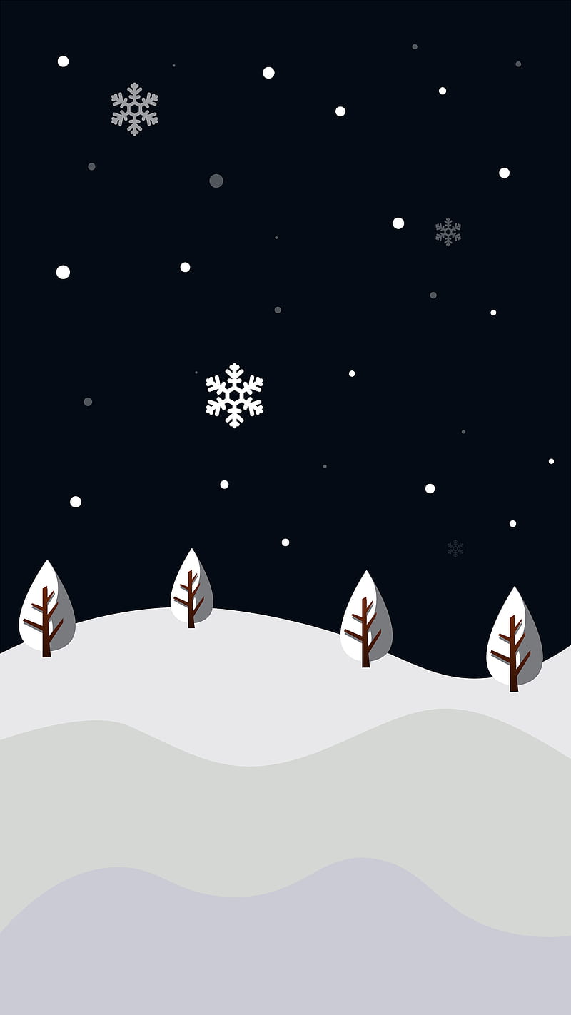 winter landscape, black, christmas, dark, illustration, landscape, newyear19, night, simple, white, winter, HD phone wallpaper