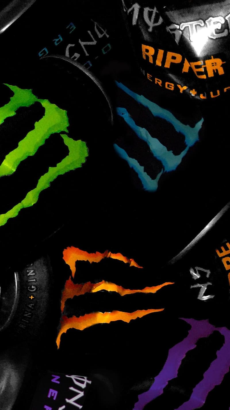 Monster Energy Colorful Cans, monster, monster energy cans, energy drink, colorful cans, logo, HD phone wallpaper
