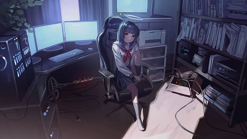 Anime, Girl, Room, School Uniform, HD wallpaper | Peakpx