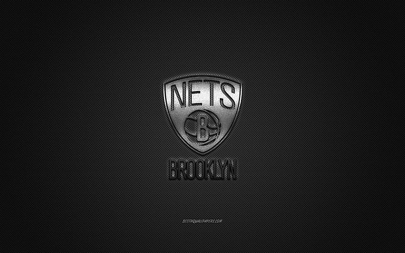 Brooklyn Nets, American basketball club, NBA, gray logo, gray carbon fiber background, basketball, Brooklyn, New York, USA, National Basketball Association, Brooklyn Nets logo, HD wallpaper