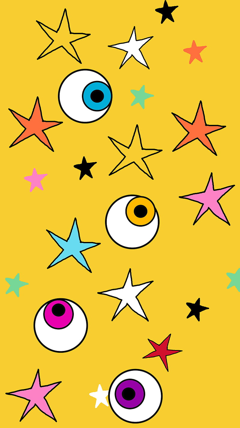 Funny eyes and stars, abstract, big eyes, cartoon, colors, pop art, yellow,  HD phone wallpaper | Peakpx
