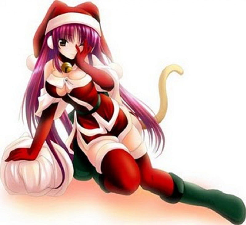 X-Mas Girl, Cant think of a fourth, stockings, pink hair, x-mas, HD wallpaper
