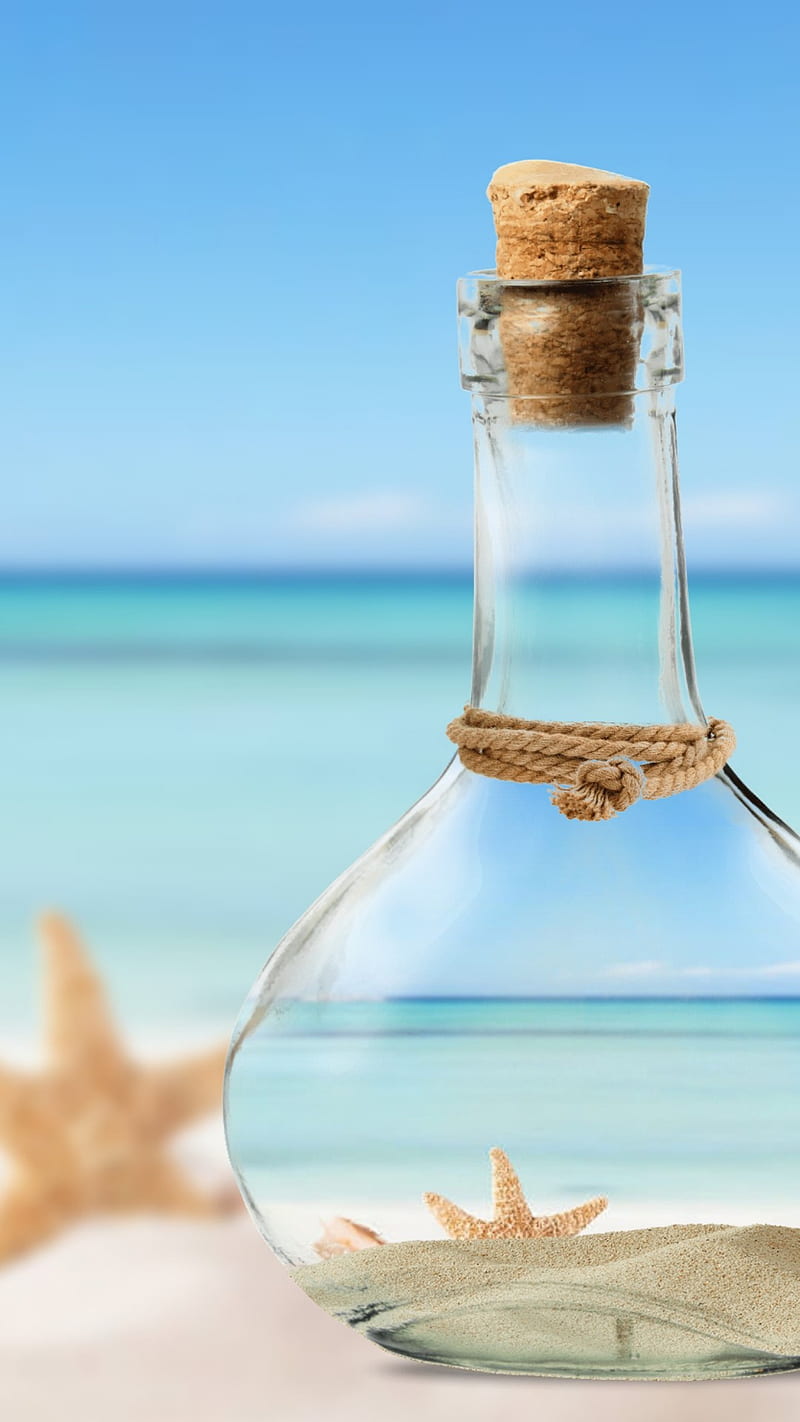 Beach Bottle, ocean, sand, sea, summer, summer time, sun, HD phone wallpaper