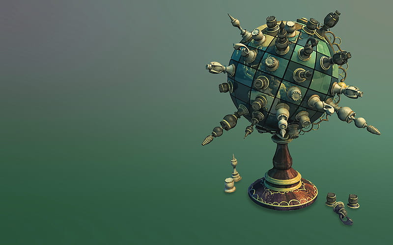 Globe chess, globe, pic background, wall , digital, pieces, board game, earth, chess, HD wallpaper