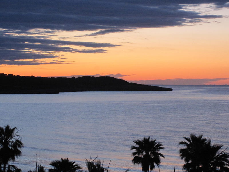 Sunset Mallorca Spain, beach, sunset, blue, ocean, HD wallpaper