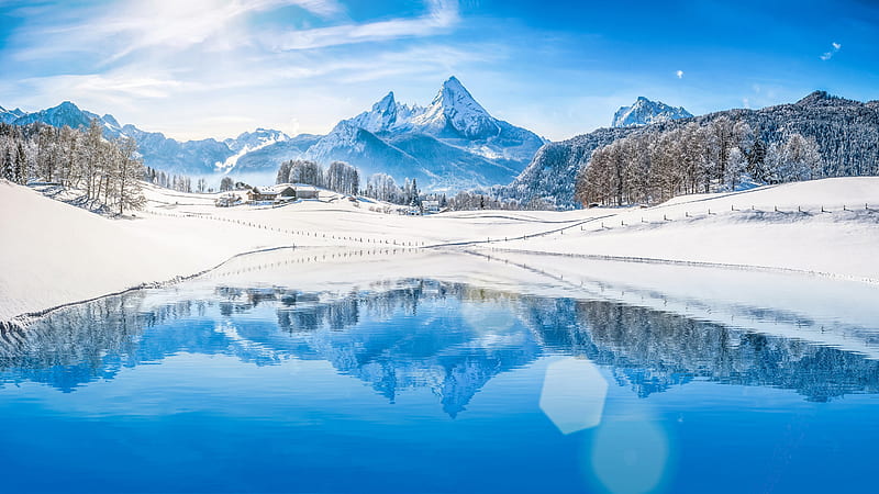 Alps blue lake, winter, mountains, HD wallpaper