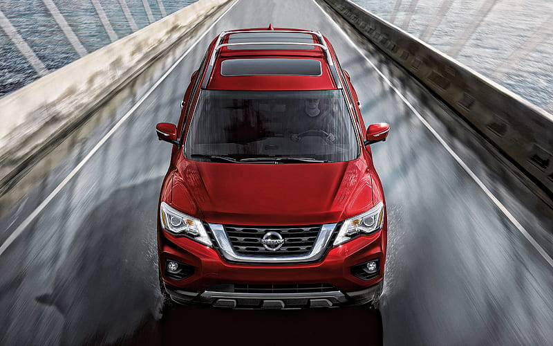 2020, Nissan Pathfinder, front view, exterior, red SUV, new red Pathfinder, japanese cars, Nissan, HD wallpaper