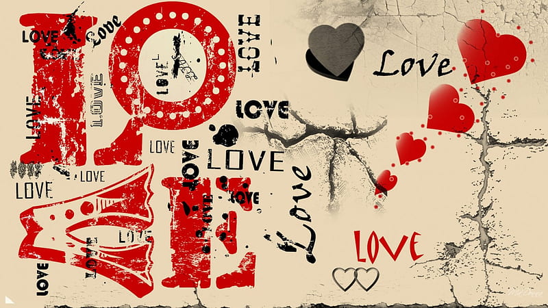 LOVE Grunge, grunge, Valentines Day, cracked, love, collage, corazones, vintage, HD wallpaper