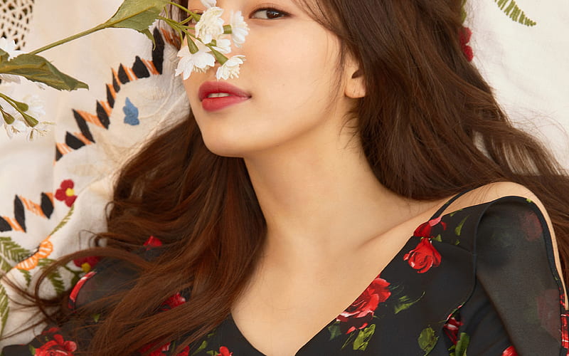 girl, suji, kpop, flower, HD wallpaper