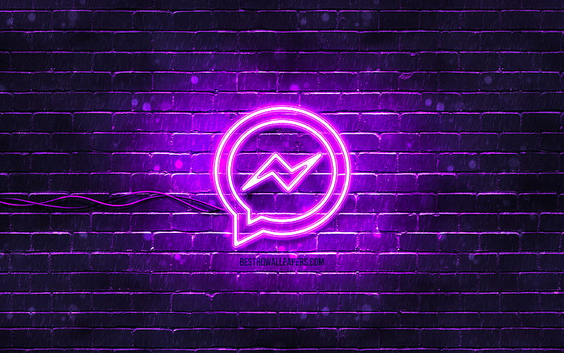 Facebook Messenger violet logo violet brickwall, Facebook Messenger logo, messengers, Facebook Messenger neon logo, Facebook Messenger, HD wallpaper