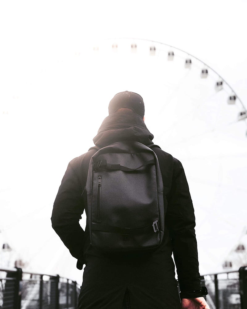 man, backpack, black, jacket, style, HD phone wallpaper