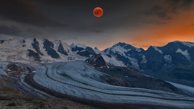 Blood Moon Bernina Range Switzerland, HD wallpaper