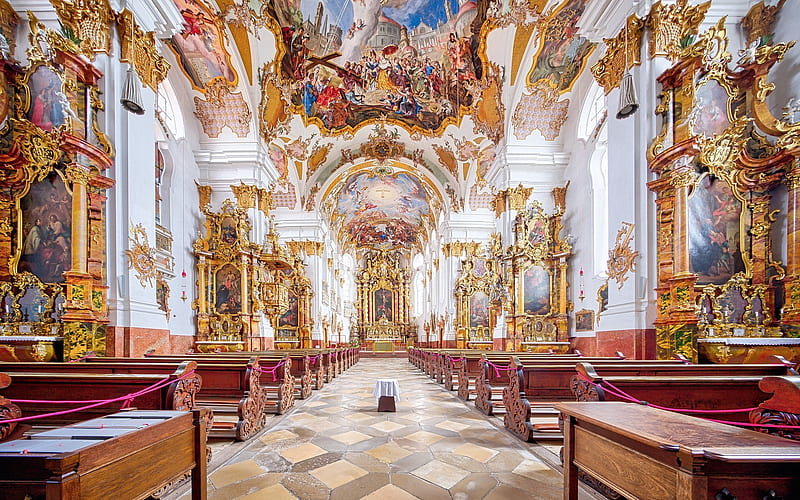 Church in Germany, inside, interior, germany, church, baroque, HD wallpaper