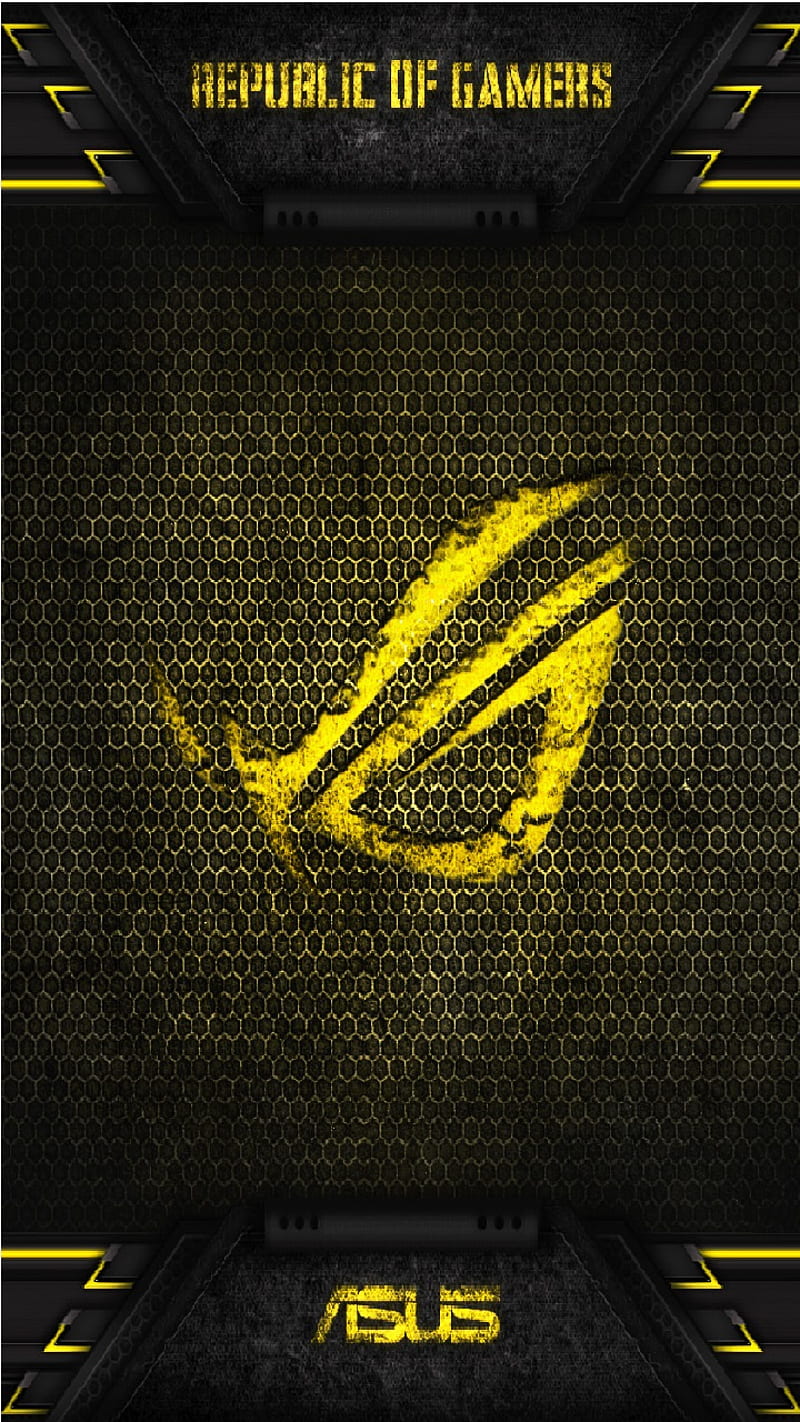 Asus ROG yellow, black, dark, energy, game, republic of gamers, rockstar, HD phone wallpaper