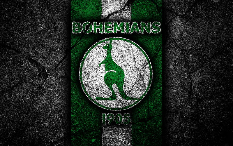Bohemians 1905 FC, emblem, football, Czech football club, black stone, 1 Liga, Bohemians 1905, Czech Republic, asphalt textures, Czech First League, soccer, FC Bohemians 1905, HD wallpaper