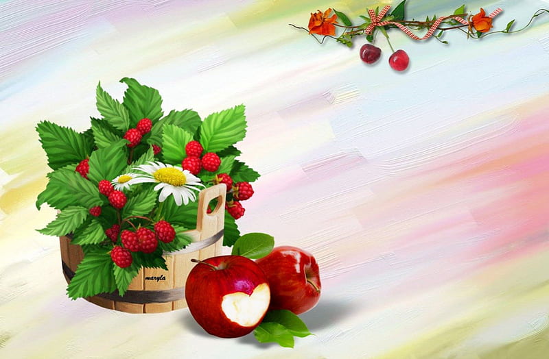 tasty vitamin, raspberries, apples, spring, fruit, tasty, summer, vitamins, strawberries, nature, blackberries, HD wallpaper