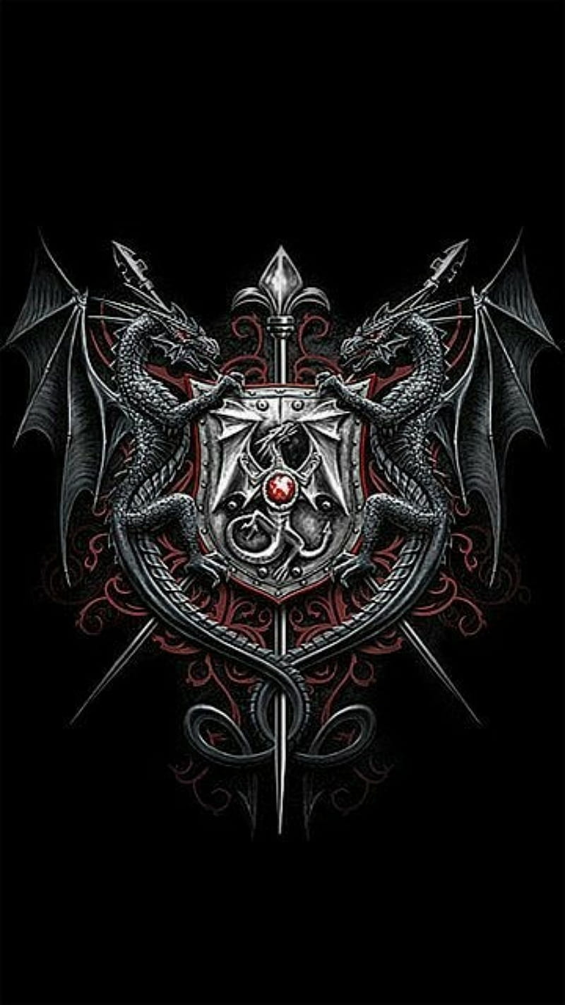Dragon Shield, fantasy, medieval, warrior, HD phone wallpaper