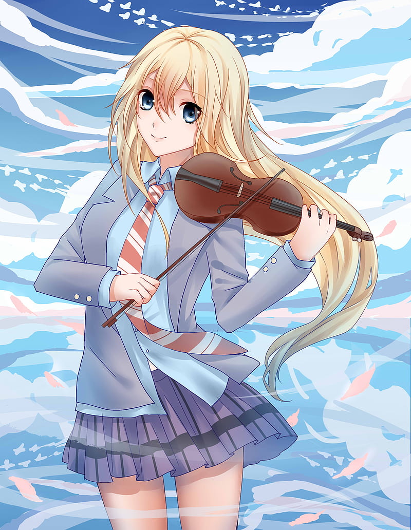Shigatsu wa Kimi no Uso Miyazono Kaori #sky blond hair musical instrument  #violin #720P #wallpaper #hdwallpaper #desktop