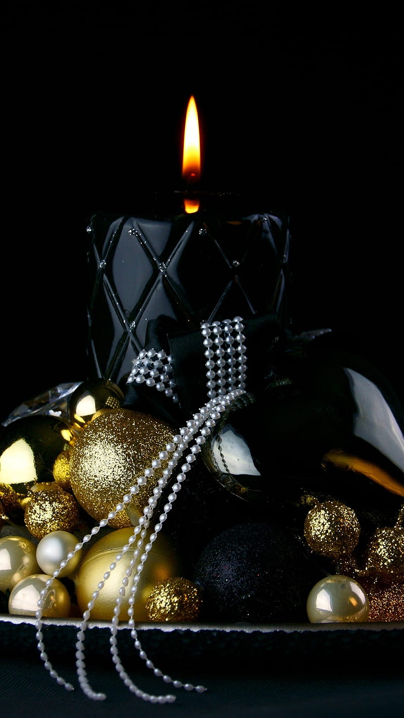 Xmas, black, candle, candles, christmas, damask, flame, gold, light, luxury, HD phone wallpaper