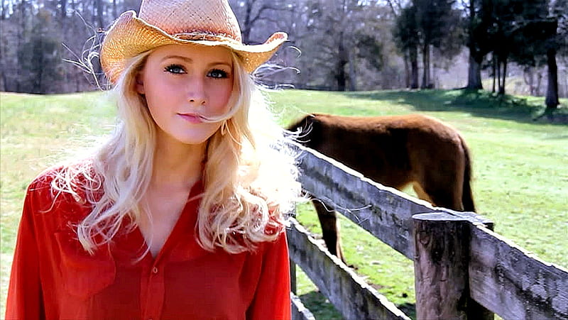 At The Corral . ., fence, corral, hats, cowgirl, ranch, horses, outdoors, western, blondes, HD wallpaper