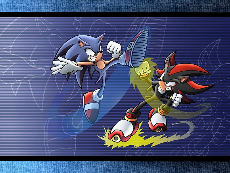 Sonic vs Shadow, shadow, sonic, of sonic, sonic the hedgehog, HD wallpaper
