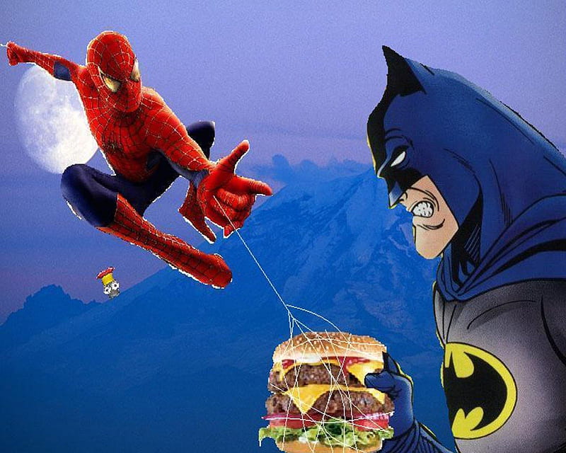 Spiderman Batman Burger, spiderman, spiderman vs batman, batman, HD  wallpaper | Peakpx