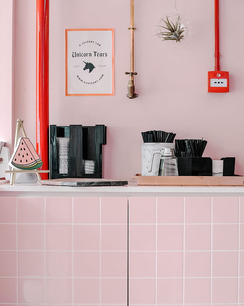 interior, shelf, desenho, pink, dishes, HD phone wallpaper