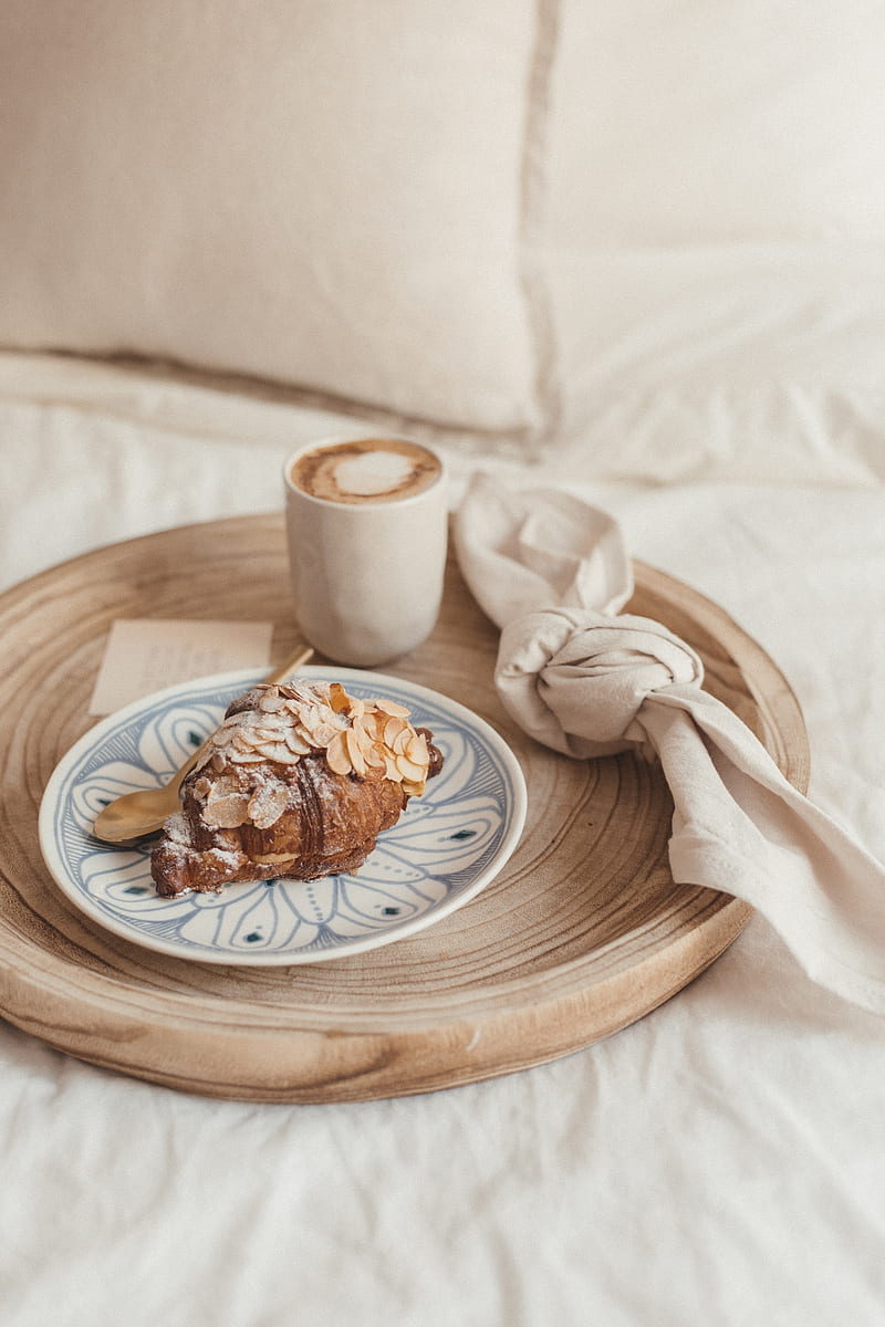 croissant, pastries, coffee, drink, dessert, breakfast, HD phone wallpaper
