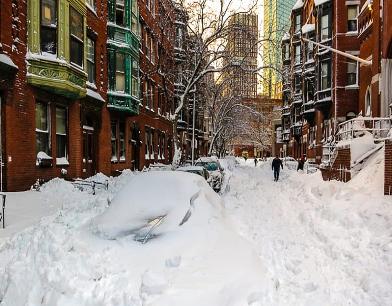 Side Street in Boston after Heavy Snow, boston, snow, cityscapes, nature, winter, HD wallpaper