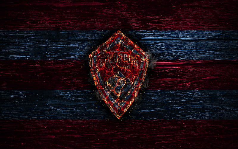 Colorado Rapids FC, fire logo, MLS, purple and blue lines, american football club, grunge, football, soccer, logo, Western Conference, Colorado Rapids, wooden texture, USA, HD wallpaper