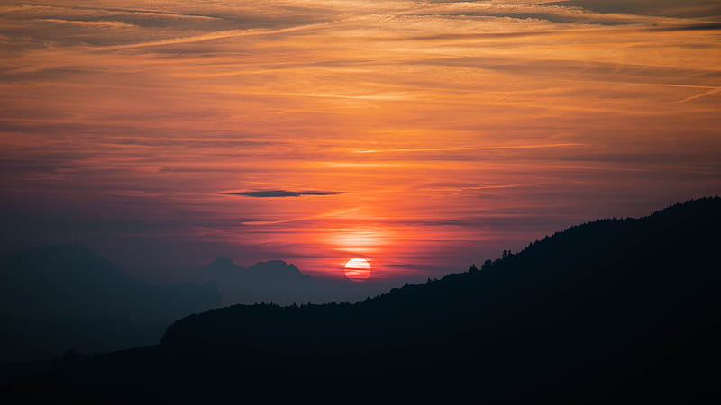 Sunset Mountains Hill , mountains, sunset, nature, HD wallpaper