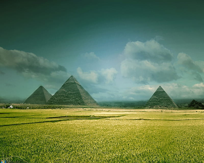 Pyramids, nature, grass, acient, HD wallpaper