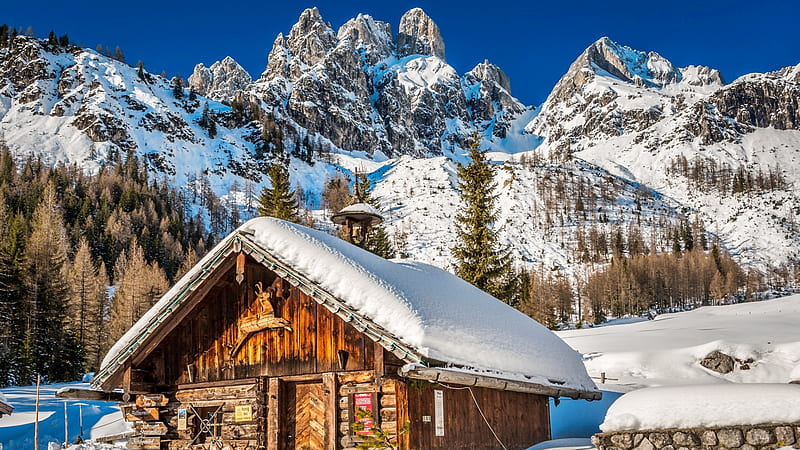 Mountain cabin in winter, mountain, hills, house, snow, bonito, cabin, wooden, winter, HD wallpaper
