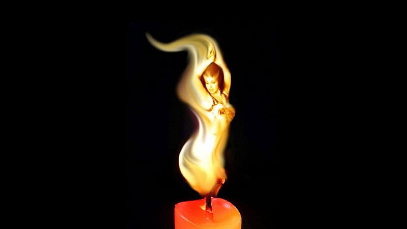The Flame, candle, fire, flame, girl, bright, hot, dancing, woman, HD wallpaper