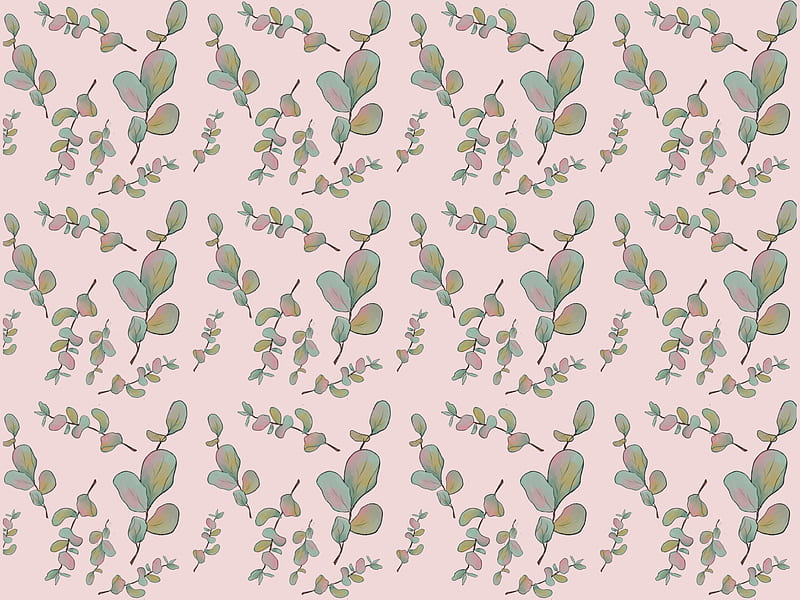 Eucalyptus pattern, botanical, cartoons, drawing, eucalyptus, floral, patterns, pink, HD wallpaper