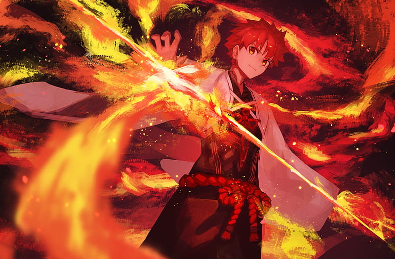 saber, emiya shirou, fate grand order, flames, Anime, HD wallpaper