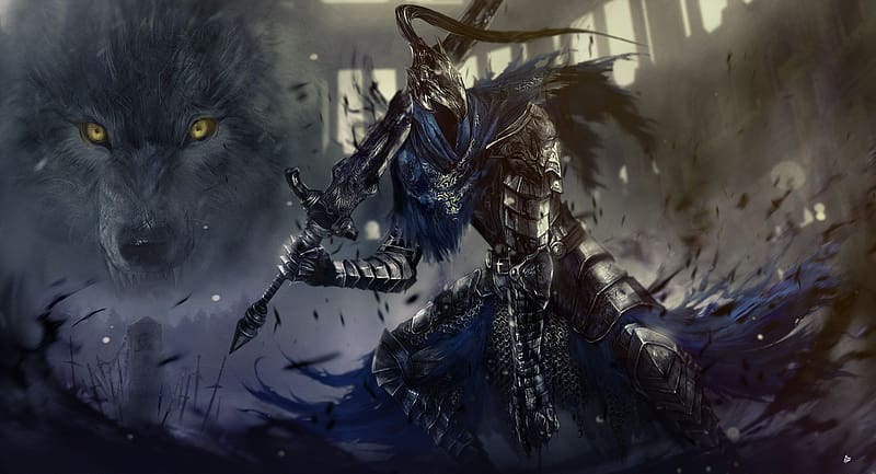 Wolf, Warrior, Armor, Sword, Video Game, Dark Souls, Sif (Dark Soul), Artorias The Abysswalker, HD wallpaper