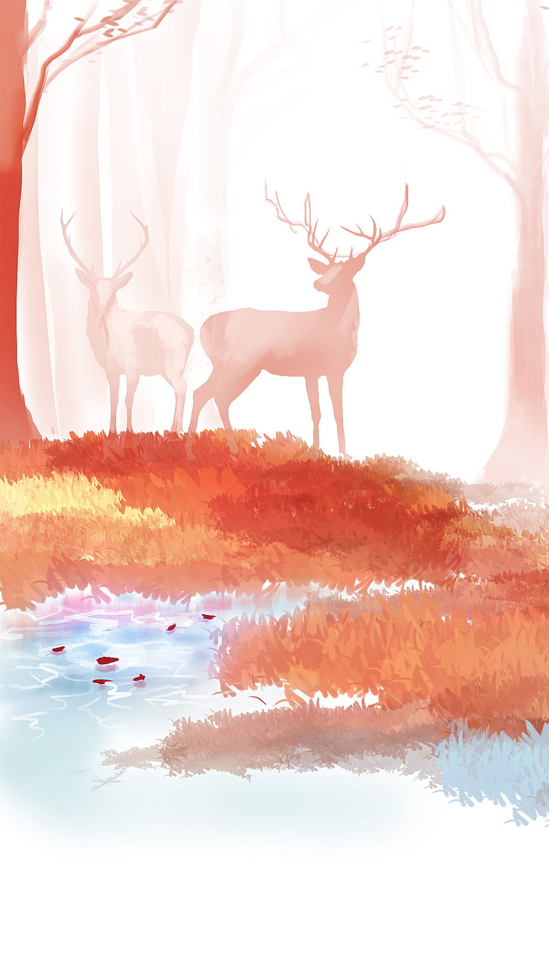 Animal, deer, elk, horses, hunting, real, romantic, tree, unicorn, winter, HD phone wallpaper