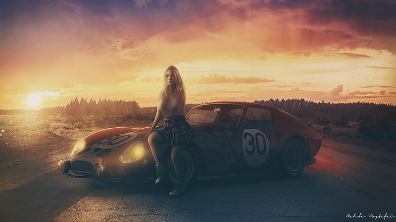 Women, Girls & Cars, Sunset, HD wallpaper