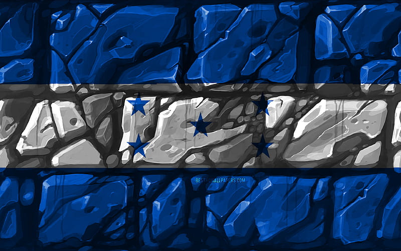 Honduras flag, brickwall North American countries, national symbols, Flag of Honduras, creative, Honduras, North America, Honduras 3D flag, HD wallpaper