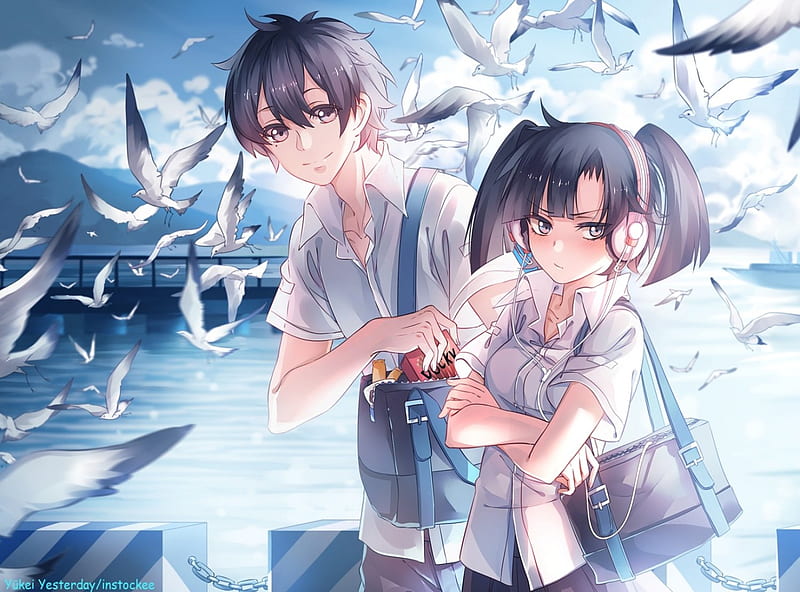 After School, pretty cg, bag, bonito, unifrom, student, sweet, nice, anime,  feather, HD wallpaper | Peakpx