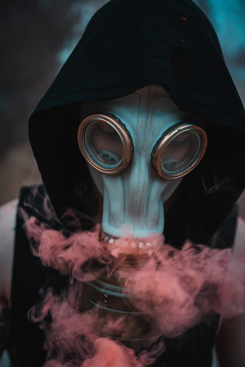 man, gas mask, mask, hood, smoke, HD phone wallpaper