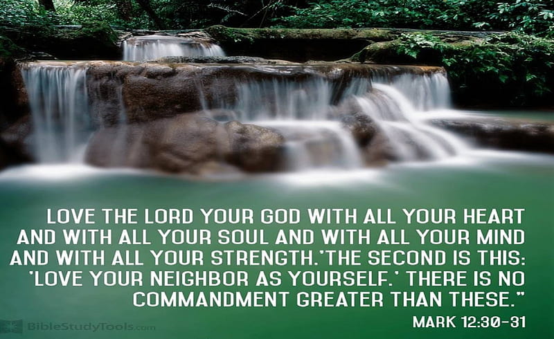 Bible verse, forest, Christian, water, waterfall, nature, trees