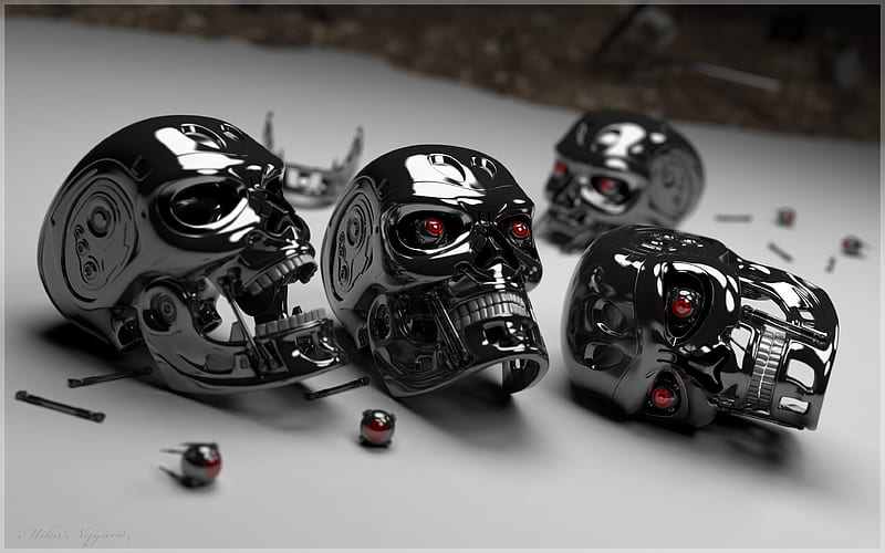 Terminator, skulls, keychain, cool, movie, head, tech, toys, shiny, HD wallpaper