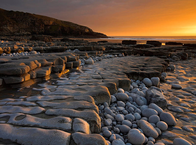 Dunraven Bay, Wales, rocks, brown, orange, gray, bonito, sea, duranven, graphy, nice, sand, stones, land, amazing wales, colors, sky, wawes, water, cool, paradise, beaches, awesome, seascape, coastal, hop, bay, landscape, coast, HD wallpaper